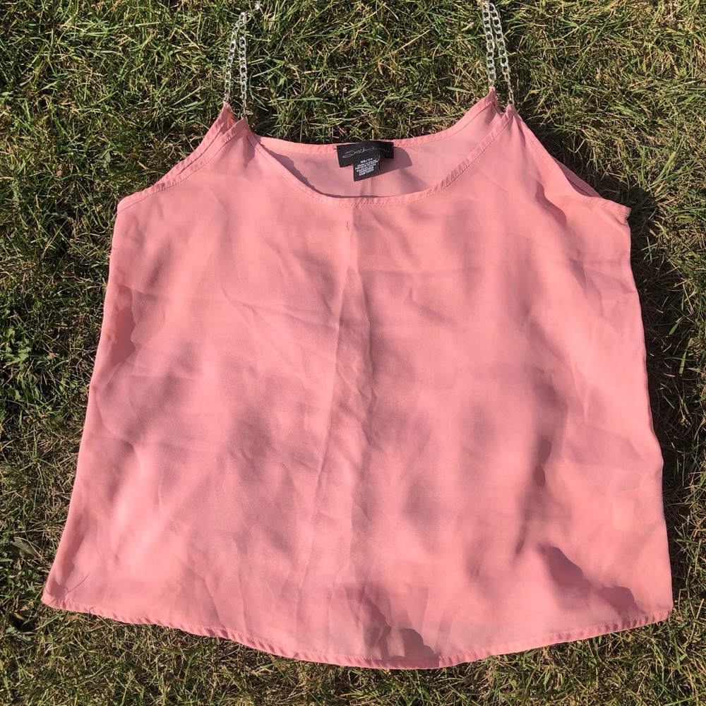 Chain-Strap Coral Pink Camisole Tank Top